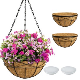 Karlliu 2 Pack 20 Inch Extra Large Deep Hanging Planters for Outdoor Plants Watering Hanging Baskets Flower Pots with Coco Liners Metal Hanging Plant Holder for Porch Balcony Garden Decor