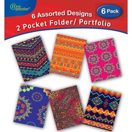 NEW GENERATION – Ethnic - School Supplies 2-Pocket Folder Value Pack with Assorted Fashion Eye-Catching Designs – Durable Laminated Letter Size - 6 Pack School, Home, and Office Folders