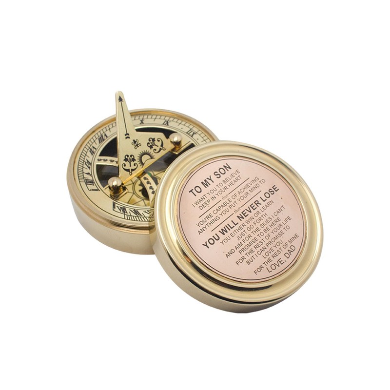 Brass Sundial Compass with Inspirational Message to Son, Gift Set