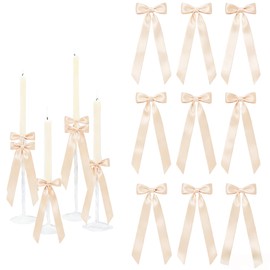 Meseey 12 Pcs 13.5 Inch Giant Satin Ribbon Bows Bulk Self-Adhesive Pre-Made Bows for Christmas Wedding Baby Shower Party Decor Table Centerpieces Candle Holders Gift Wrapping(Champagne)