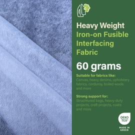 Iron-On Fusible Interfacing - 90cm Wide - Nonwoven Fabric, Different Weights for Sewing, Dressmaking, Crafts, Collars, DIY Tailoring & Quilting Stabiliser (Heavy Weight, White, pre Cut 1 Metre)