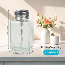 Alcohol Bottle Pump Dispenser Remover Polish Containers- Clear Bottle with Metal Flip Cover 180ml/6 oz, Empty Pump Bottle Dispenser Travel Size for Nail Polish and Makeup Remover Pump Bottle Dispenser