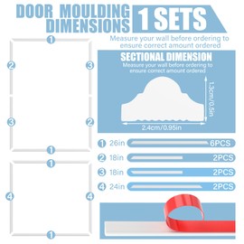 Colingmill 1 Set Peel and Stick Door Moulding Trim Kit Premade Wall Moulding Panels Flexible Self Adhesive 3D Wainscoting Panels for Mirror Window Frame Decor (Top 26"x36" and Bottom 26"x24")