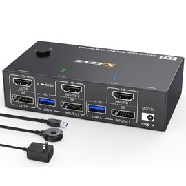 4K @ 144Hz HDMI Displayport KVM Switch 2 PC 2 Monitors 8K @ 60Hz, MLEEDA USB 3.0 Dual Monitor KVM Switches for 2 PC Share 2 Monitors and 4 USB Ports, with Desktop Controller, 12 V Power Supply and USB