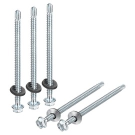 sourcing map #14 x 4" Self Drilling Screws with Rubber Washer, 25pcs Zinc Plated Steel Roofing Screws Hex Head Self Tapping Screws with EPDM Washer for Metal to Metal