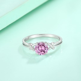 Blaniy Infinity Promise Rings for Her 925 Sterling Silver 1CT Round Cut Engagement Ring Wedding Eternity Anniversary Rings Pink Tourmaline October Birthstone Jewelry Gifts for Women Size 8