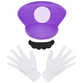 Aomig Mario Costume, 3 Pack Mario Cosplay Costume Accessories Kits for Women Men Kid, Mario and Luigi Hats Cap Mustaches White Gloves Fancy Dress Up Costume Outfits for Party World Book Day