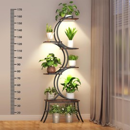 Nevsokio indoor plant stand with Grow Lights 63 Inch Tall Plant Shelf for Small Medium Plant 6-Tier Metal Corner Flower Stand Sturdy Plant Rack for Home Decor