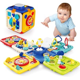 Busy Board for 1+ Year Old Girl & Boy Gifts, Montessori Toys for 1 2 3 4 Year Old Toddler, 6-in-1 Educational Early Development Toys for Toddlers 2-4, Christmas, Birthday Gift for 1-4 Year Old Kids