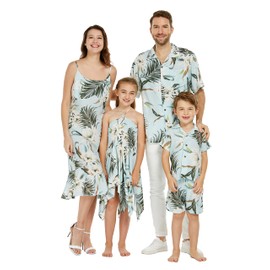 Matchable Family Hawaiian Luau Mermaid Dress, Wispy Cereus Light Blue, Women, Large