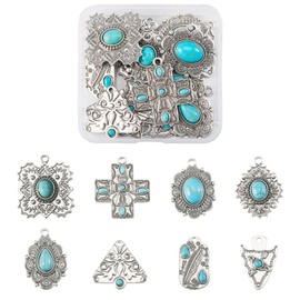 FASHEWELRY - Colgantes tibetanos de turquesa sintética, colgantes bohemios occidentales para pulsera, collares, aretes, joyas, manualidades, turquesa sintética, Turquesa