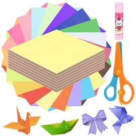 Keadic 700 Sheet 20 Colors 3.9” x 3.9” Craft Origami Paper with 2 Glue and Scissors, 10CM x 10CM Printer Copy Papers Multipurpose Stationery Folding Paper for Paper Cutting, Art Crafting