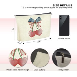 Udinaz Coquette 4th of July Cherry Heart Makeup Bag, Patriotic Bow Makeup Bag, Aesthetic Makeup Bag, 4th of July Gifts, Coquette Gifts for Women