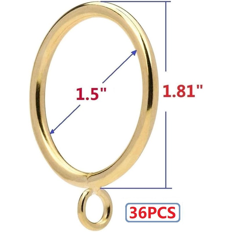 36Pcs 1.5-Inch Inner Diameter Metal Curtain Rings with Eyelets,Fits Up
