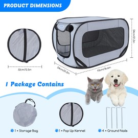 Nobleza Foldable Dog Playpen, Portable Pop Up Pet Playpen, Sun Protection Coating Outdoor Puppy Playpen, Waterproof Dog Travel Crate Tent, Indoor Pet Playpen for Small Medium Dog Cat Rabbit 93x54x54cm