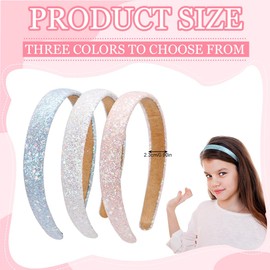 3 Stück Glitzer-Pailletten-Haarbänder für Kinder, breite Glitzer-Haarbänder für Mädchen und Frauen
