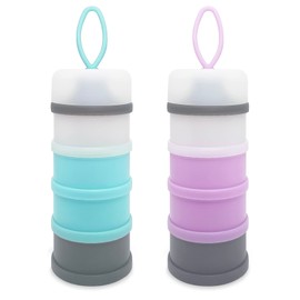 LADISO Baby Formula Dispenser, Portable Milk Powder Dispenser Container, Baby Feeding Travel Storage Container, Non-Spill Stackable Baby Snack Storage Container, BPA Free, 4 Compartments, 2 Packs
