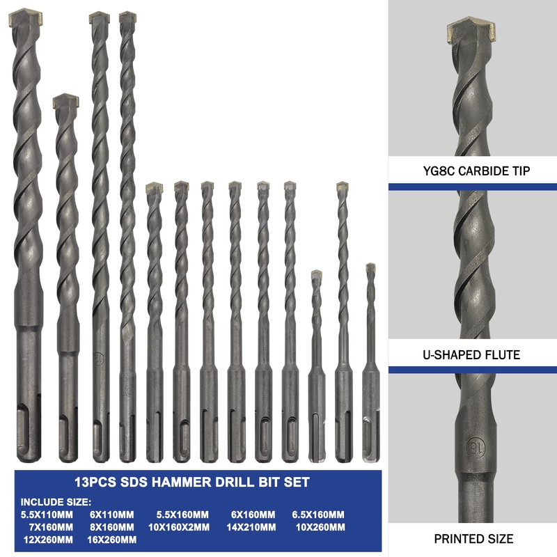 GMTOOLS 17PCS Rotary Hammer Drill Bits and Chisel Set, SDS