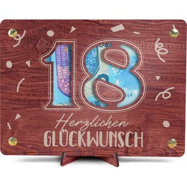 Geldgeschenke Geburtstag 18 - XL Geldgeschenk aus Holz inkl. Ständer | 18. Geburtstag Mädchen, 18. Geburtstag Junge, 18. Geburtstag Geldgeschenk, Geburtstagskarte 18, 18 Geburtstag Deko