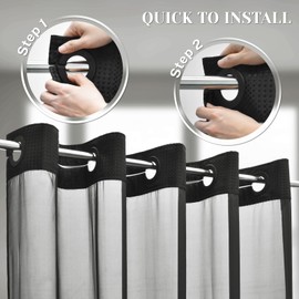 SORTTO No Hook Shower Curtain with Snap in Liner Set Waffle Shower Curtain for Bathroom Hotel Style Fabric Waterproof Inner Liner，71" W x 74" H, Black