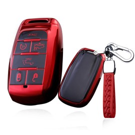 SANRILY Soft TPU 6 Button Key Fob Cover for Dodge Ram 1500 2019-2022 Full Protection Keyless FSmart Key Case Shell with Keychain Red