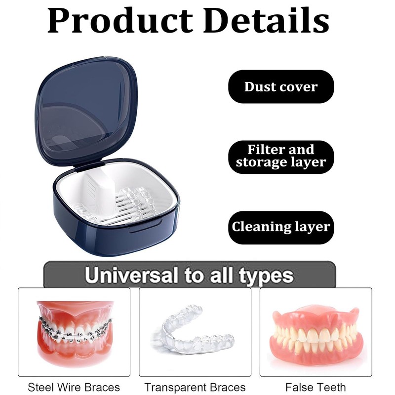 Jidyllic Denture Box with Strainer, Denture Box, Denture Container, Portable