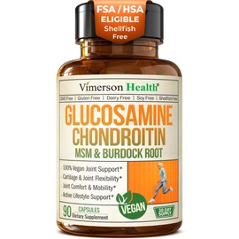 Vegan Glucosamine Chondroitin MSM - 100% Vegan Joint Support Supplement for Women & Men with Burdock and Glucosamine Sulfate 1500 mg. Used for Cartilage and Joint Health and Flexibility - 90 Capsules