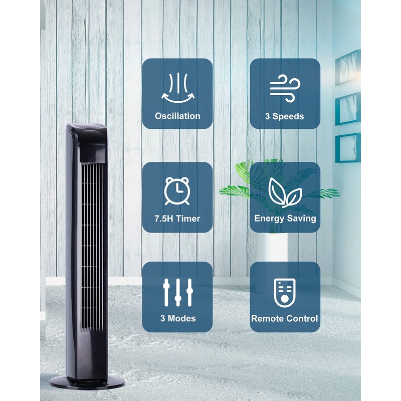 Uthfy Oscillating Tower Fan with Remote, Electric Standing Tower Fan
