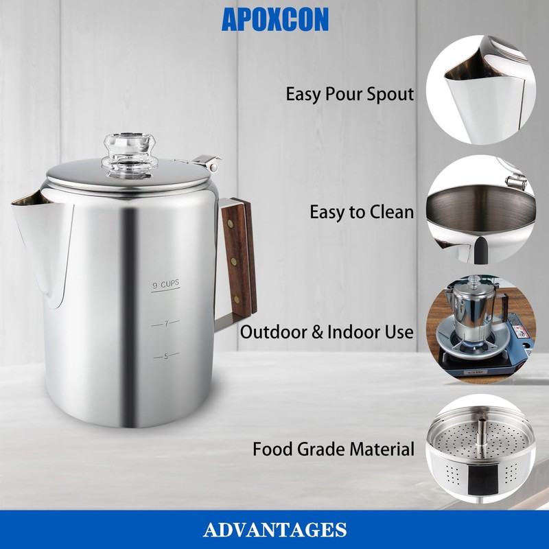 APOXCON Coffee Percolator Camping Coffee Pot Stainless Steel Coffee Maker