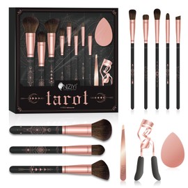 NIZIYI Make-up-Pinsel, professionelles 11-teiliges Make-up-Pinsel-Set, hochwertige synthetische Grundierung, Highlight-Puder, Concealer, Lidschatten, Rouge, Augenbrauenpinsel, Schwamm, Pinzette