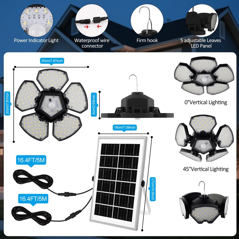 TSUNESLUX 2 Heads Pendant Solar Shed Light Outdoor Indoor, 156