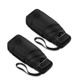 LEAGERA Mini Umbrella For Purse, Small Travel Umbrellas Compact Waterproof for Light Rain, Suitable for Women Purse and Pocket,Black,2 Pack