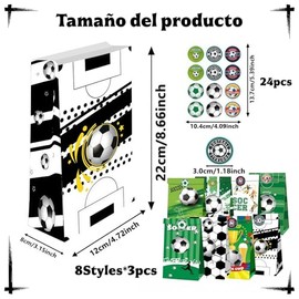 FELIZBROOM 24 Piezas Bolsas de Regalo para Fiestas de Fútbol, 8 Diseños, Con Pegatinas, Bolsas de Papel Kraft Con Temática del Mundial, para Dulces, R