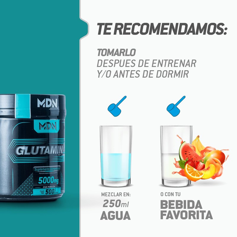 Glutamina, Mdn Sports, 100 servicios, 500 g, Sin Saborizantes, 5