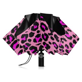 Coikll Large Windproof Umbrella Auto Open Folding Umbrella, 8 Ribs Rain Proof Reverse Umbrella for Travel Golf-(Pink Leopard Cheetah)