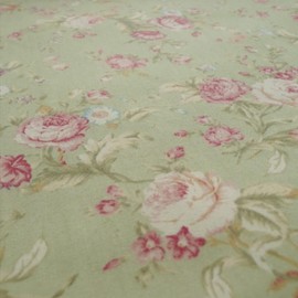 Dusky Pink Rose Floral Print Woven Cotton poplin Vintage Style Fabric - Sage Green Colourway - Sold by The metre