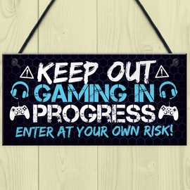Red Ocean Gaming Door Sign KEEP OUT Funny Gaming Accessories Gamer Gifts For Boys Birthday Christmas Gifts For Son Brother