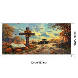 HOMETITUTE Fall Garage Door Banner 13x6ft Thanksgiving Autumn Theme Backdrop Farmhouse Fall Backdrop Decor Cross Pumpkins Sunflowers Photo Prop Background for Thanksgiving Yard Outdoor Decor