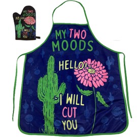 Crazy Dog T-Shirts My Two Moods Hello I Will Cut You Funny Flower Cactus Graphic Novelty Kitchen Accessories Funny Graphic Kitchenwear Introvert Cool Sarcastic Novelty Black Oven Mitt + Apron