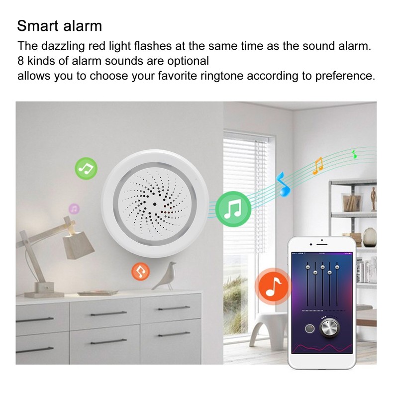 2.4GHz WiFi Temperature Humidity Sensor Detector Sound Light Alarm Smart