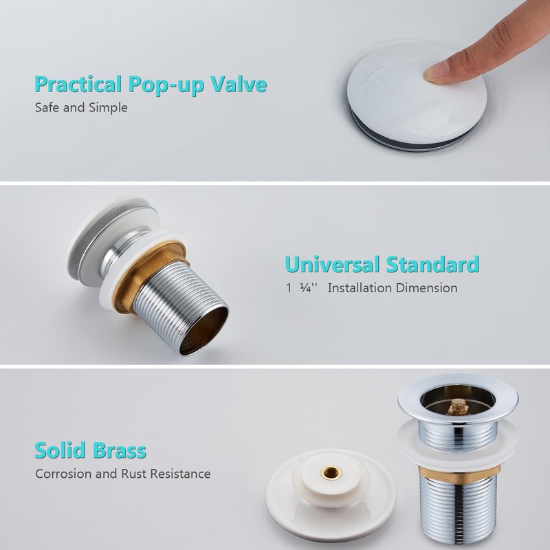 Ulytid Ceramic Pop Up Valve Drain Fitting for Washbasin, Universal