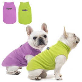 BEAUTYZOO Fleece Dog Sweater Vest 2 Pack, Dog Sweaters for Medium Dogs Girl Female with Leash Ring, Soft Stretchy Dog Pullover Jacket Sweatshirt Puppy Sweaters Winter Dog Clothes(Purple, Green Medium)