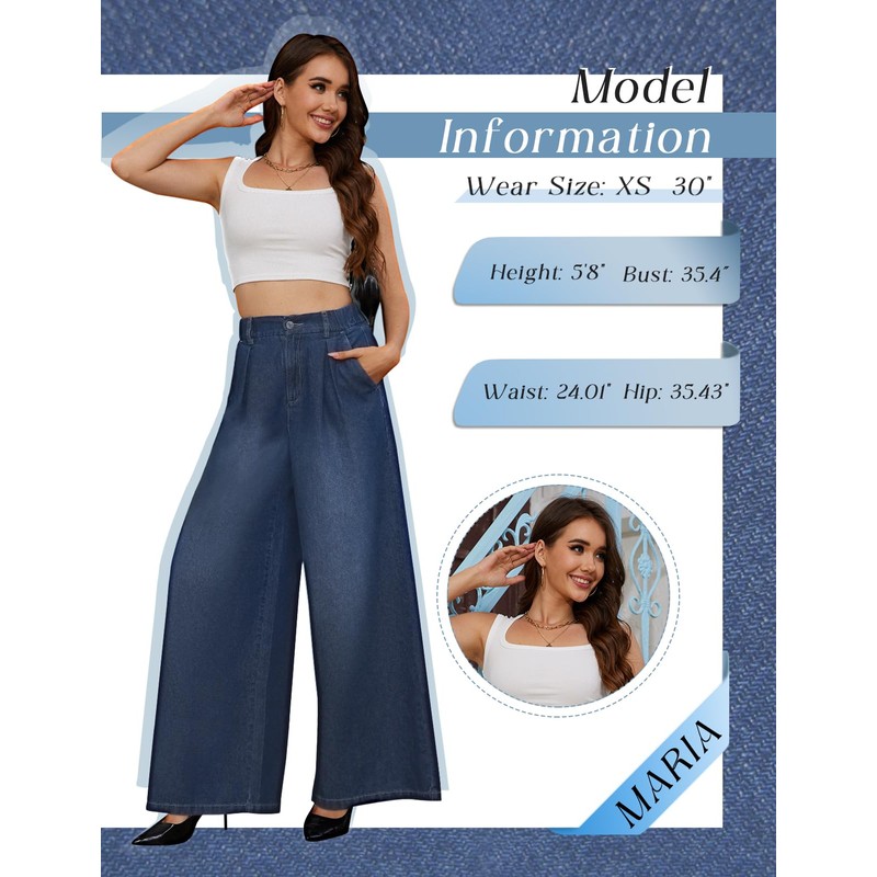 Tapata Women's 27" Inseam Regular Wide Leg Cropped Jeans High