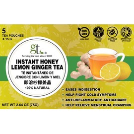 GT Instant Honey Lemon Ginger Tea, 2.64 Ounce Box (5 Tea Pouches)