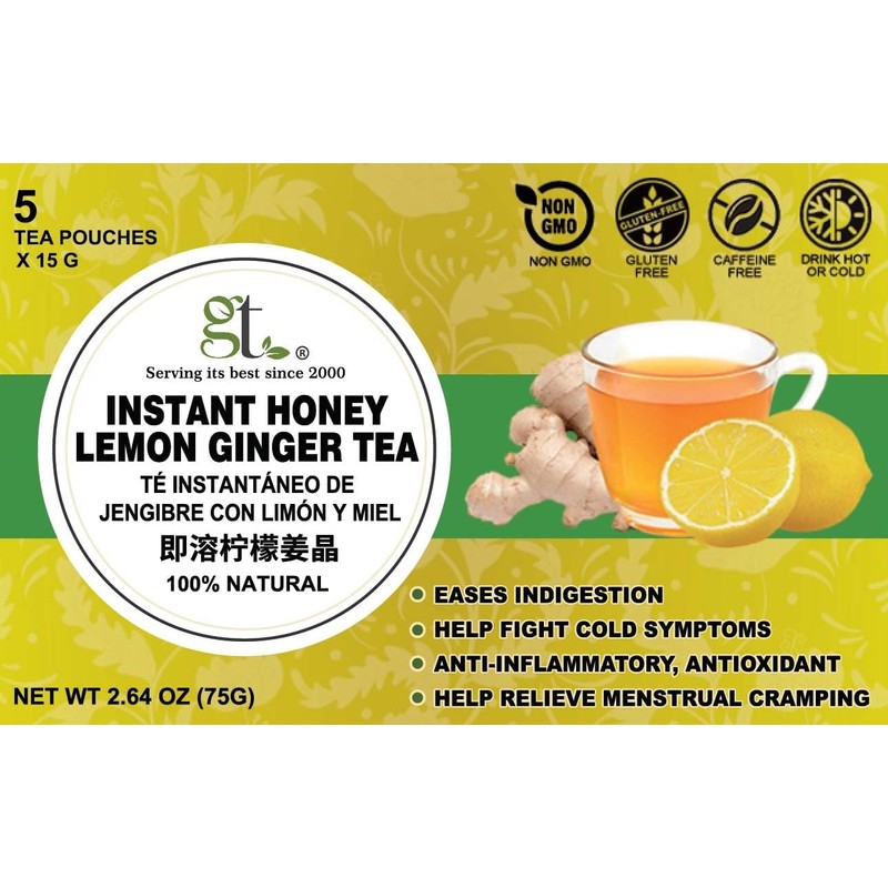 GT Instant Honey Lemon Ginger Tea, 2.64 Ounce Box (5