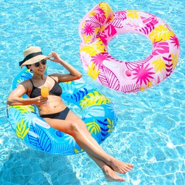 Wovnet 2 Pcs Large Inflatable Pool Float Tube Chair 37 Inch Hawaiian Swimming Tube Tropical Swimming Ring Cool Water Hammock Chair for Summer Pool Party(Floral)