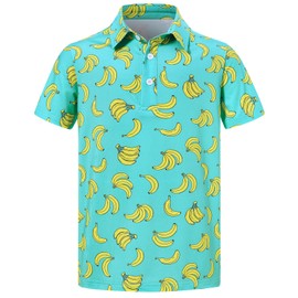 Cuddomper Boys Polo Shirts Hawaiian Golf Clothes Fashion Banana Short Sleeve Size 11 12 Kids Cool School Uniform Green