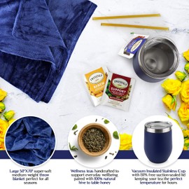 Get Well Soon Gift Basket - Get Well Gifts Care Package Includes Luxury Blanket Wellness Tea with Honey Insulated Mug Word Find Book, Pen Get Well Soon Gifts in Beautiful Bag (Blue)
