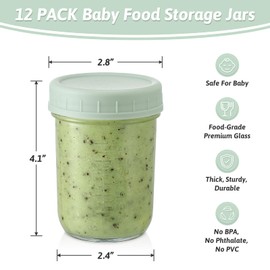 VITEVER 12 Pack Glass Baby Food Storage Containers - 8 oz Baby Food Storage Jars With Lids, Baby Food Maker, Microwave, Dishwasher & Freezer Safe