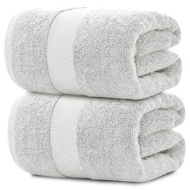 White Classic Luxury Soft Bath Sheet Towels - 650 GSM Cotton Luxury Bath Towels Extra Large 35x70 | Highly Absorbent and Quick Dry | Hotel Collection Extra Large Bath Towels Oversized, Silver, 2 Pack